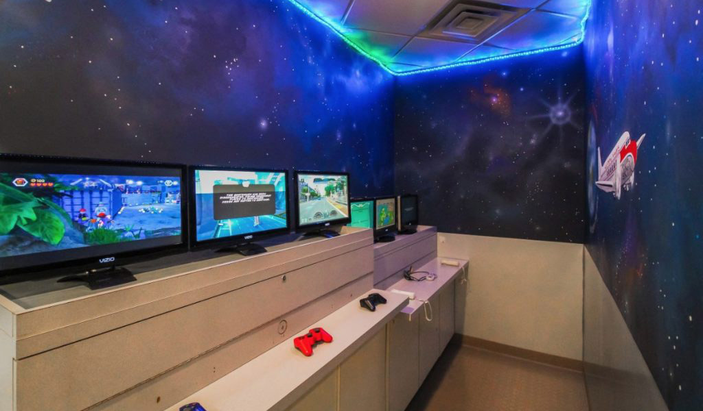 Outer space themed video arcade
